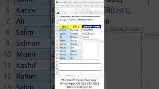 Compare Two Lists & Get Common Names in Separate Column, Unique Match Names in Excel 