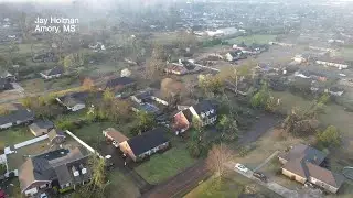 Drone video shows tornado destruction in Amory, MS