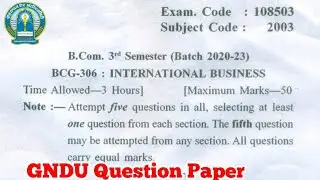 Gndu B.Com 3rd Semester International Business Question Paper || Bcom 3rd Semester Question Paper