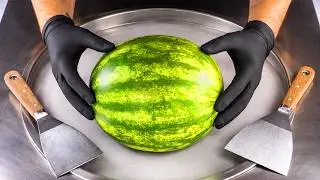 ASMR - Watermelon Ice Cream Rolls | how to make Ice Cream out of a Melon - relaxing Sound Food Video