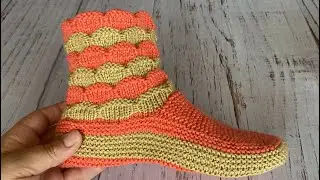 NEW 2022!!! Cool slippers-slippers on two knitting needles without seams // iki patik modeller