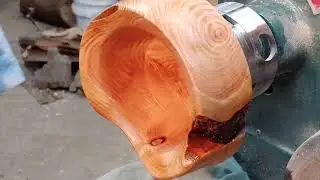 woodturning the cedar Y bowl.