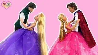 Rapunzel Elsa Barbie Castle One Morning-Princess dolls Ball Dance Putri Barbie Kastil Festa de dança