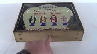 SILVERTONE RADIO TUBE TESTER SIGN ORIGINAL MIRRORED GLASS