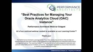 Best Practices for Managing Your Oracle Analytics Cloud (OAC) Instance Webinar Snippet