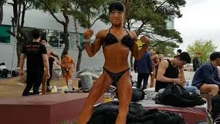 Korean muscular mom posing