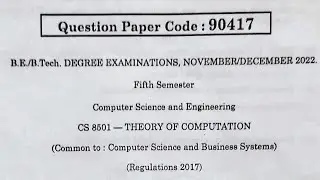 Theory of computation question paper Nov dec 2022 regulation 17