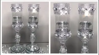 DOLLAR TREE DIY - DIAMONDS AND PEARLS WEDDING CANDLE HOLDERS | WEDDING SERIES PART (2) 2019