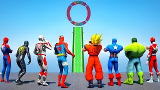 Hulk, Power Rangers VS SPIDERMAN SUITS | SUPERHEROES Racing Challenge Sea Ramp Competition Ep.475