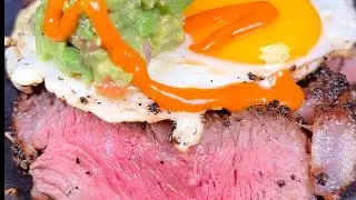 Steak, Eggs, and Guacamole with Hot Sauce
