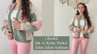 3 renkli tığ işi hırka