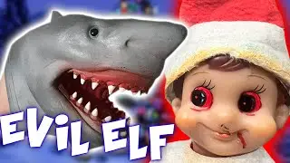 SHARK PUPPET VS EVIL ELF ON THE SHELF PT 3.