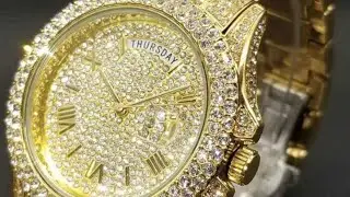 Jam Tangan Ais untuk Lelaki Berlian Penuh Emas Mewah. Jam Kalis Air, Tarikh hari, Produk Terlaris