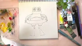 Лягушка в отпуске. Лето. Акварель. Рисовать легко лето.