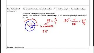 Finding the length of a circular arc given the radius and a central angle in degrees.