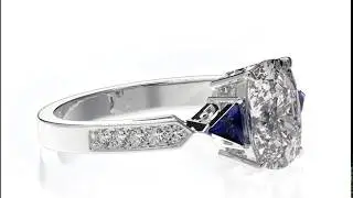 Beautiful Cushion Diamond Ring with Triangle Blue Sapphire| 360 Jewelry Render & Visualization | RKD