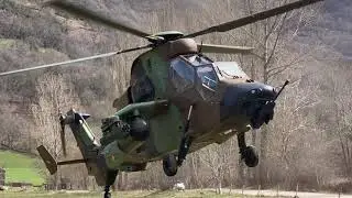 Spanish Army Tiger Helicopter taking off for mountain flying training