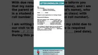 Leave Letter for Going to Temple - Sample Leave Application for School for Visiting Temple