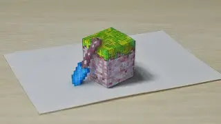 Как нарисовать 3Д Рисунок Куб из Майнкрафта  / Drawing 3D cube minecraft