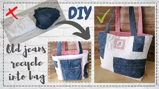 Old Jeans Recycling into Cute Bag DIY / Переробка старих джинсів у сумку / Eski Kotlardan Çanta