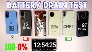 iPhone 16 vs vivo T3 Ultra vs vivo T3 Pro vs iQOO Z9s vs CMF Phone 1 vs GT 20 Pro Battery Drain Test