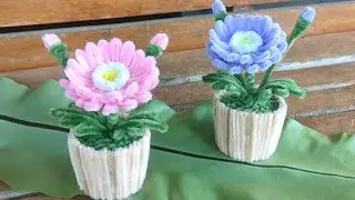 DIY | Creative idea | Garbera flower pot | How to make pipe cleaner mini flower pot | Kawaii diy