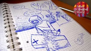 Yay. Evil box thing. Drawing with ballpen. How to draw picture with ballpen in blue color.