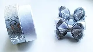 Очень красивые бантики из репсовых лент с люрексом/ Бантики Канзаши