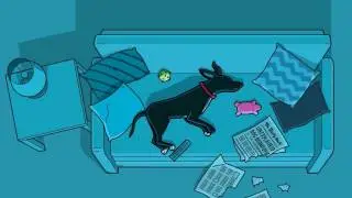 DOG RUNNING IN DREAM SOCIAL ISSUE ADVERTISING CARTOON PARODY. NIGHTMARE ON THE ELM STREET PARODY