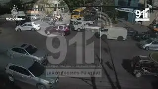Colisión entre bus y motocicleta en barrio Cabañas de San Pedro Sula.
