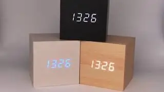Multicolor Sounds Control Wooden Clock Modern Digital LED Desk Alarm Clock Thermometer