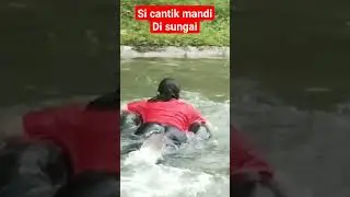 Cewek cantik mandi dan berenang di sungai