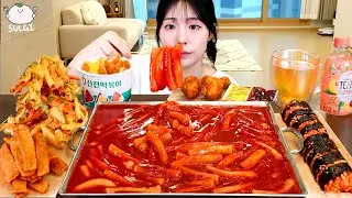 ASMR MUKBANG| 신전 떡볶이 양념치킨 김밥 먹방 & 레시피 FRIED CHICKEN AND Tteokbokki EATING