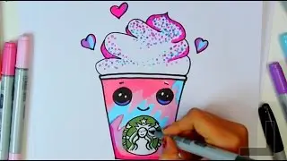 how to draw a starbucks unicorn frap cartoon -  Frappuccino Cute step by step Cartoon Drink diy