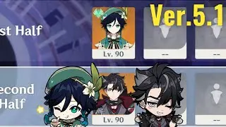 【原神】Ver.5.1 ウェンティ＆リオセスリの両単騎で螺旋12層 ☆9クリア / Ver.5.1 Spiral Abyss Floor 12 Venti ＆ Wriothesley Solo