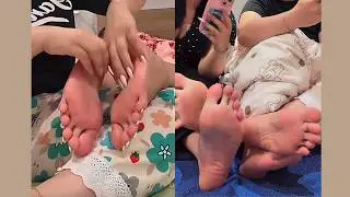 Feet Tickle Close Up, Wrinkled Bare Asian Soles Play
