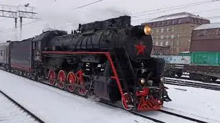 Паровоз Л-2057 на технической стоянке в Раменском (30.01.2021) 4K