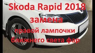 Шкода Рапид 2018.  Замена правой лампочки ближнего света фар.