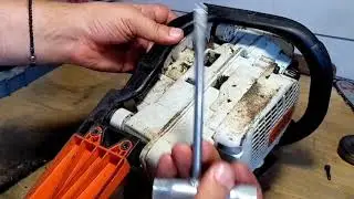 How to remove the oil pump on a Stihl chainsaw without completely disassembling it 