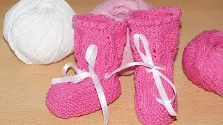 Knitting. Booties boots for newborn babies