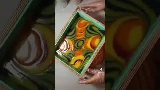 Spin soap swirl. Separate the colors into the slab mold and spin.