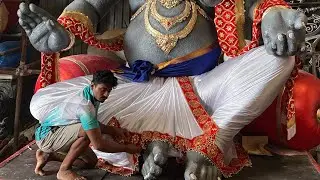 Unique BIG Mumbai Ganesh Dhoti making 2024 | How to Tie Dhoti to Ganesh | Big Ganpati Dhoti Draping