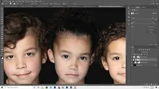 Merging three faces in Photoshop, quick select, refine edge, vignette, layers, layer mask