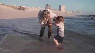 Mother son at beach