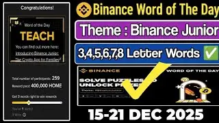 Binance Word of the day today Crypto Bitcoin theme Binance Junior wotd wodl answer 15-21 December 25