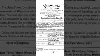Jvvnl technical helper vacancy 2022 | Rajasthan Technical Helper Requirement 2022 | JVVNL form fill