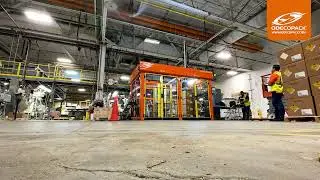 Double palletizer in action with 45 lb boxes.