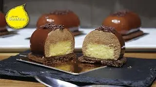 Пирожное мусс пралине, манговый курд с зеркальной глазурью