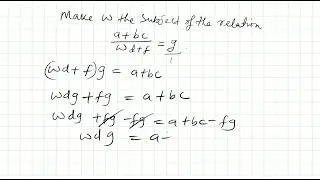 Make w the subject of the relation (a+bc)/(wd+f)=g. #subscribe #shortsyoutube #maths #relations