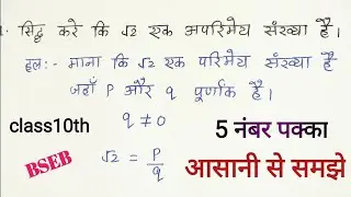 सिद्ध करे कि √2 एक अपरिमेय संख्या है |prove that √2 is a irrational number.